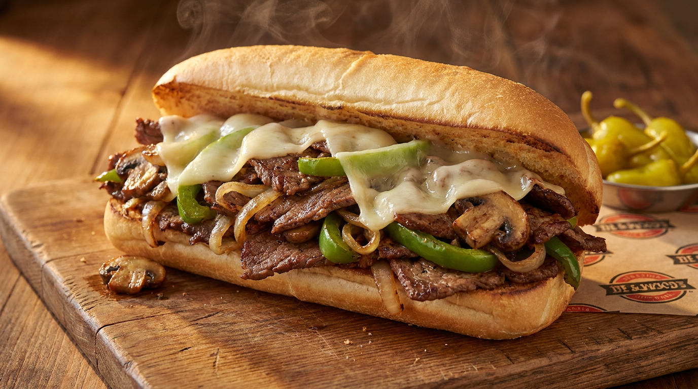 Philly cheesesteak szendvics a grillről