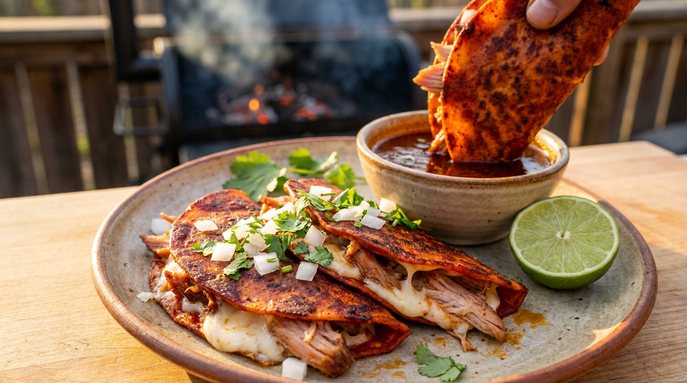 Füstölt pulykacomb birria taco - a mexikói klasszikus, amit mártogatni kell