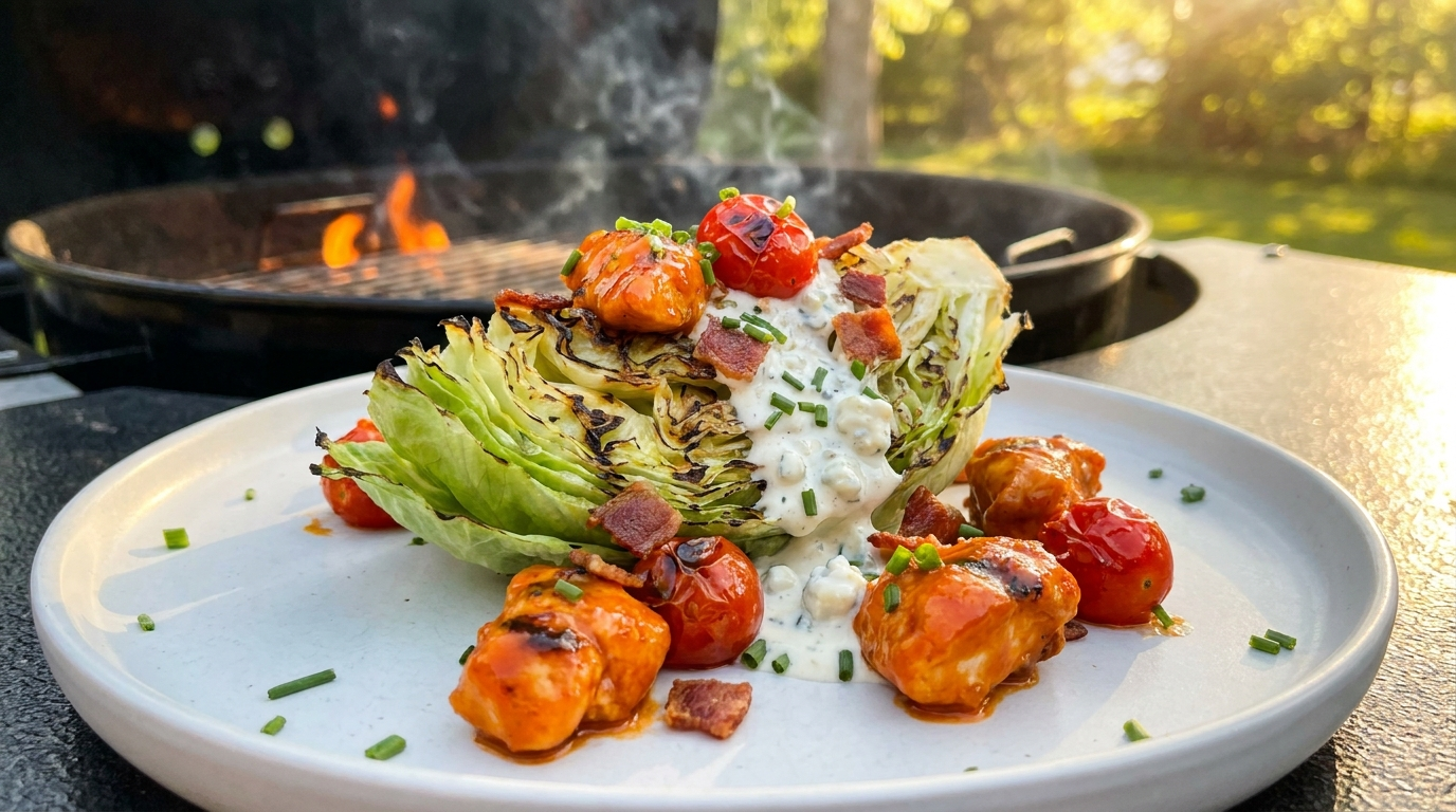 Grillezett jégsaláta buffalo csirkével, kéksajtos öntettel