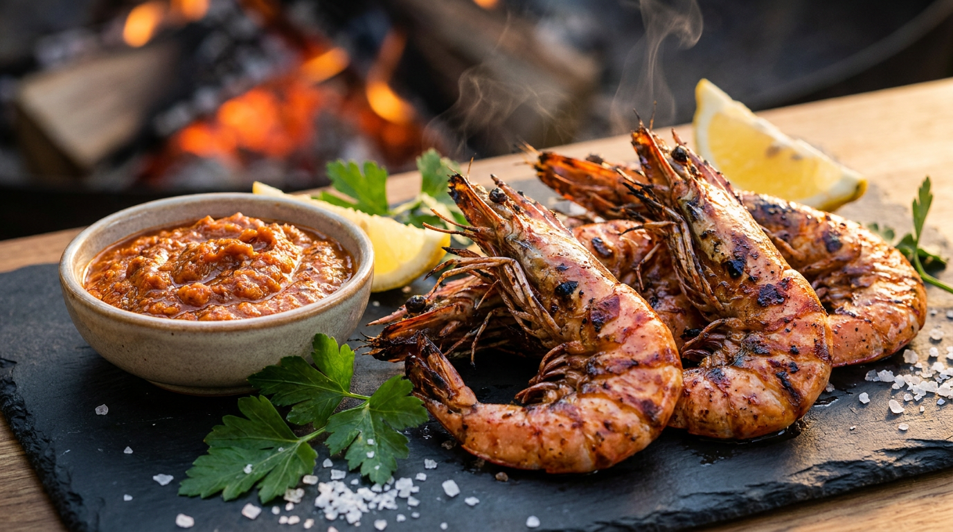 Grillezett gambas csípős mártogatóssal