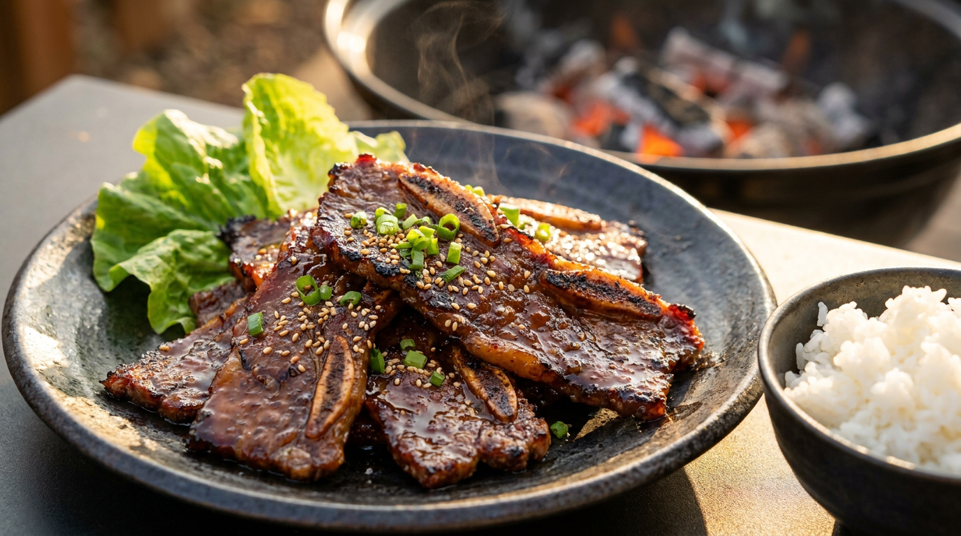 Koreai galbi - karamellizált marha rövidborda a grillen