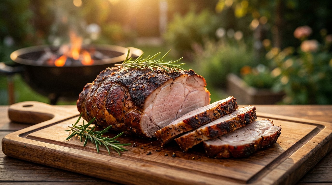 Egyben sült fűszeres sertéstarja a grillen - szaftos, fűszerkérges, sok éhes szájra