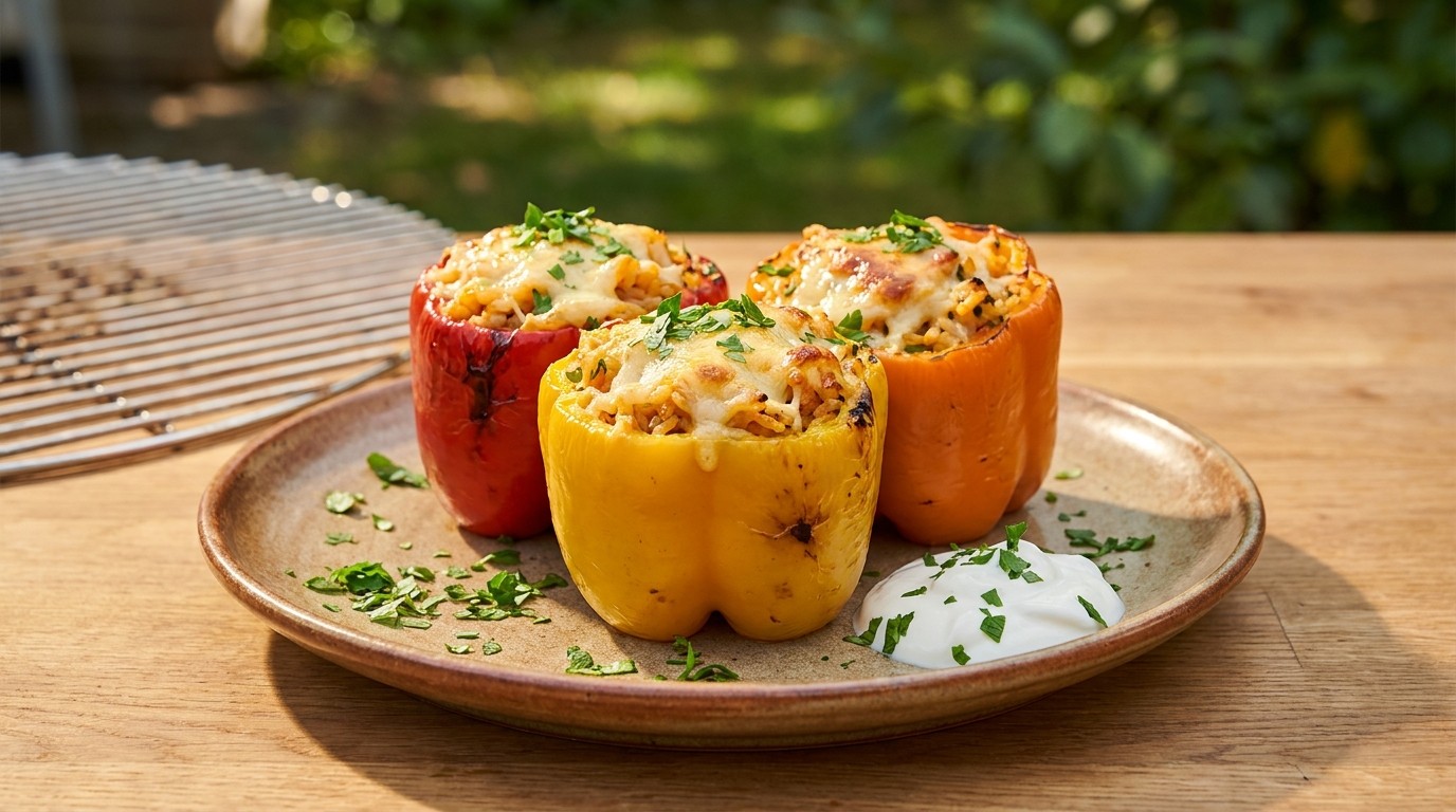 Grillezett töltött paprika sajtos-rizses töltelékkel - nyárvégi kerti klasszikus