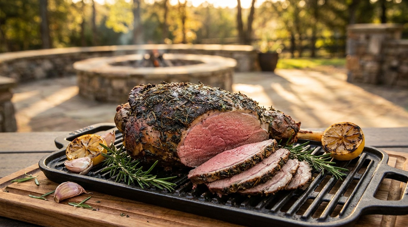 Lassan grillezett fűszeres báránycomb - ünnepi, rózsaszín és omlós