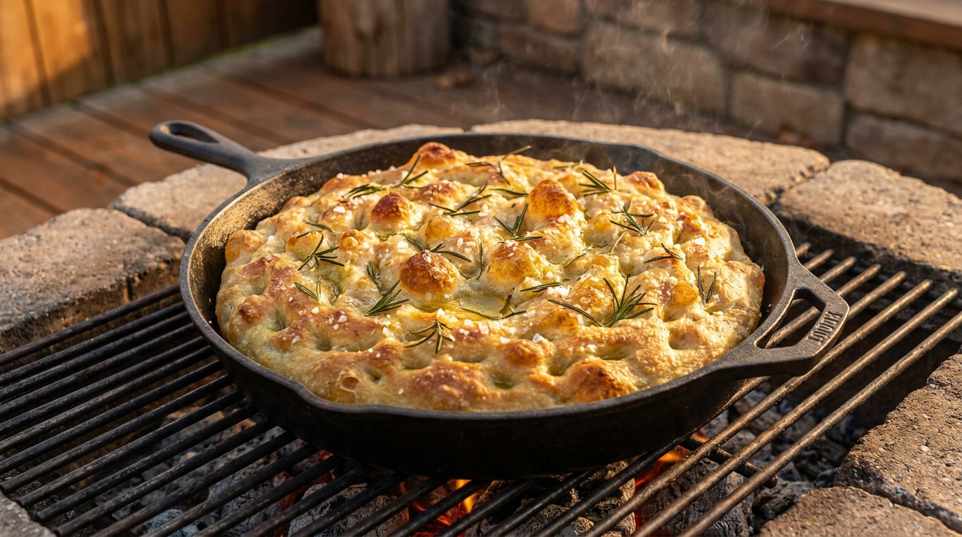 Grillezett focaccia rozmaringgal és tengeri sóval - olasz lepénykenyér a rácson
