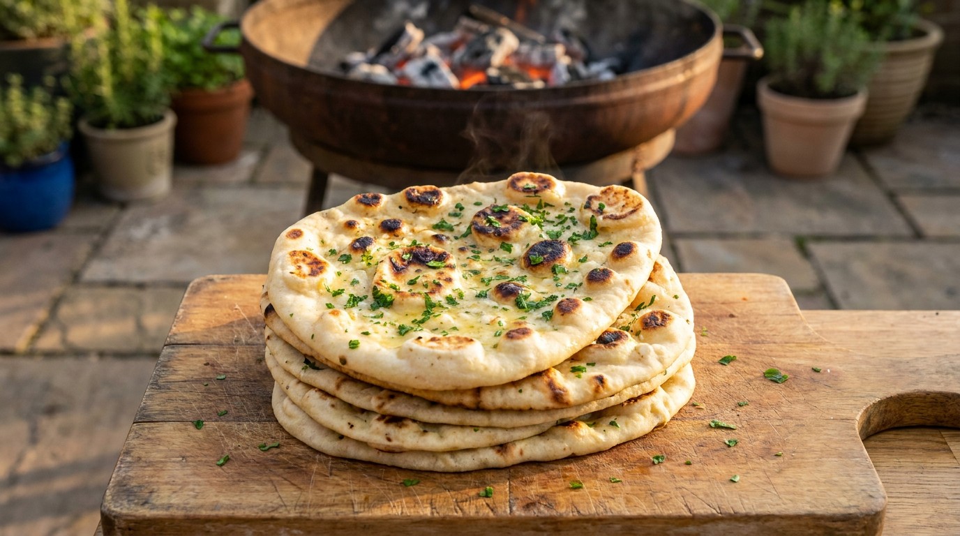 Grillezett fokhagymás naan kenyér - friss, buborékos, pár perc a grillen