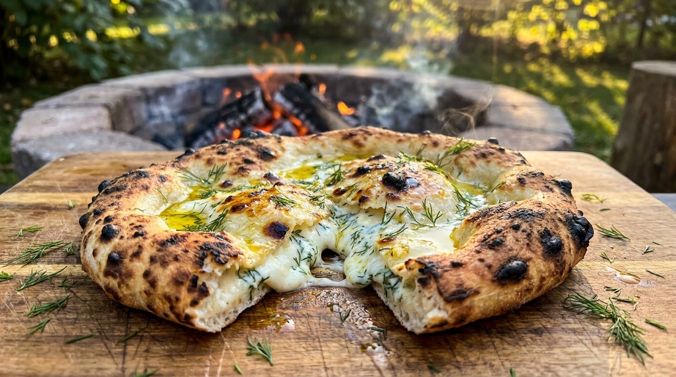 Grillen sült túrós-kapros lepény