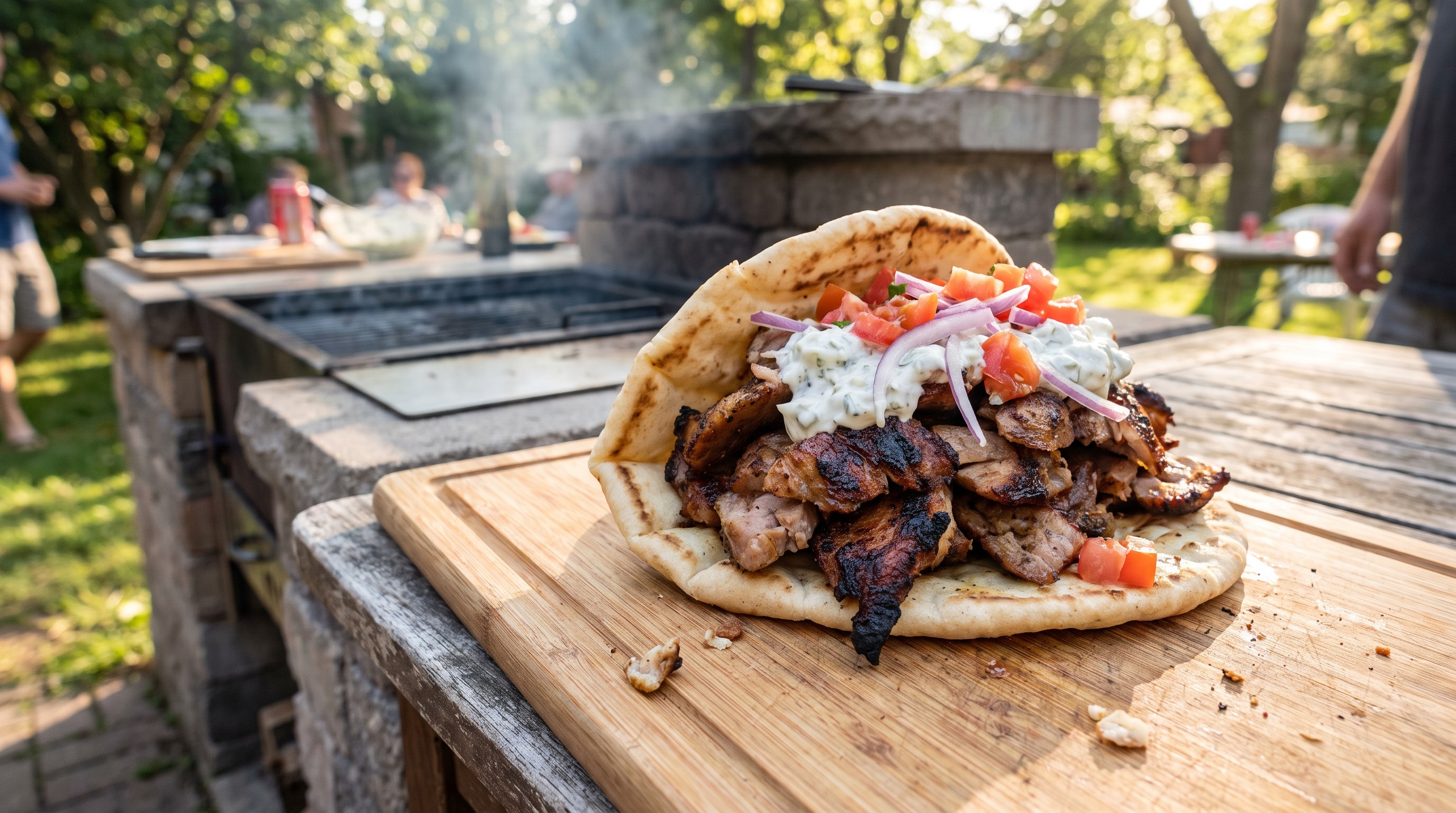 Házi sertésgyros grillen, friss tzatzikivel