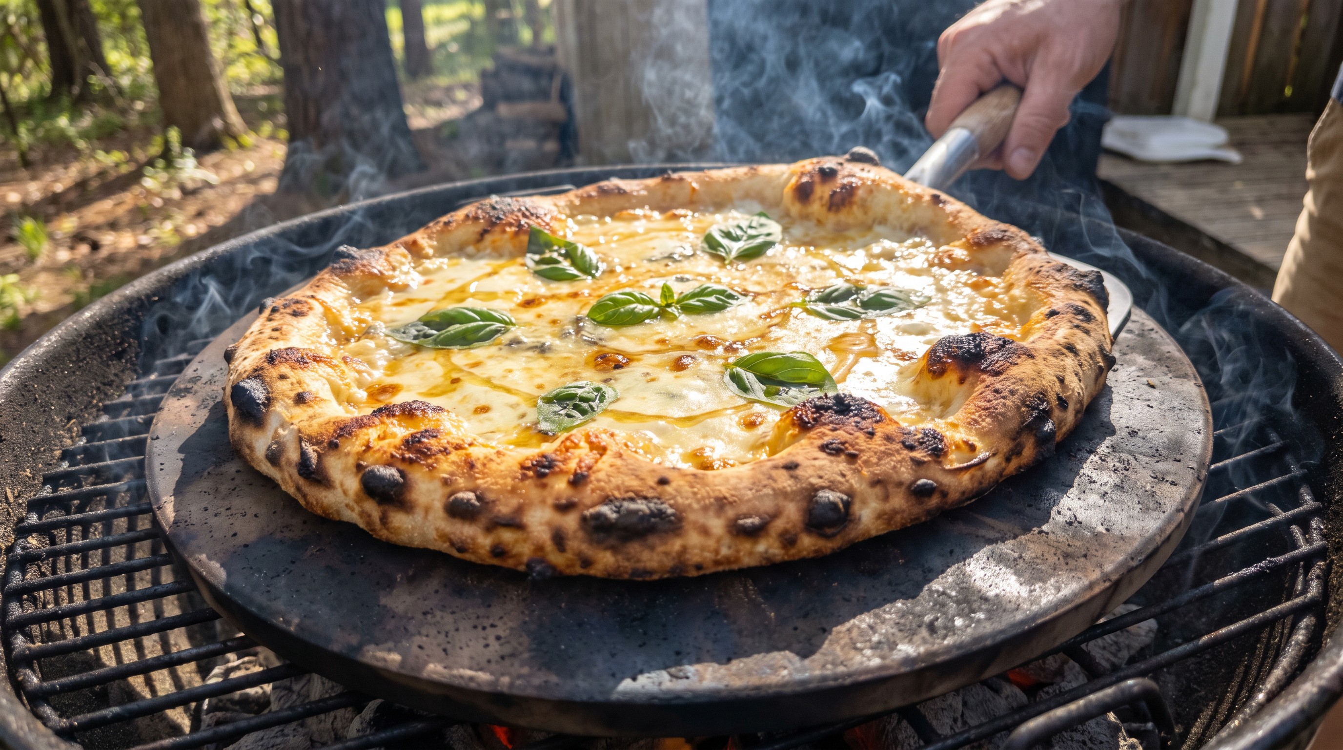 Négysajtos grillpizza, mézzel meglocsolva