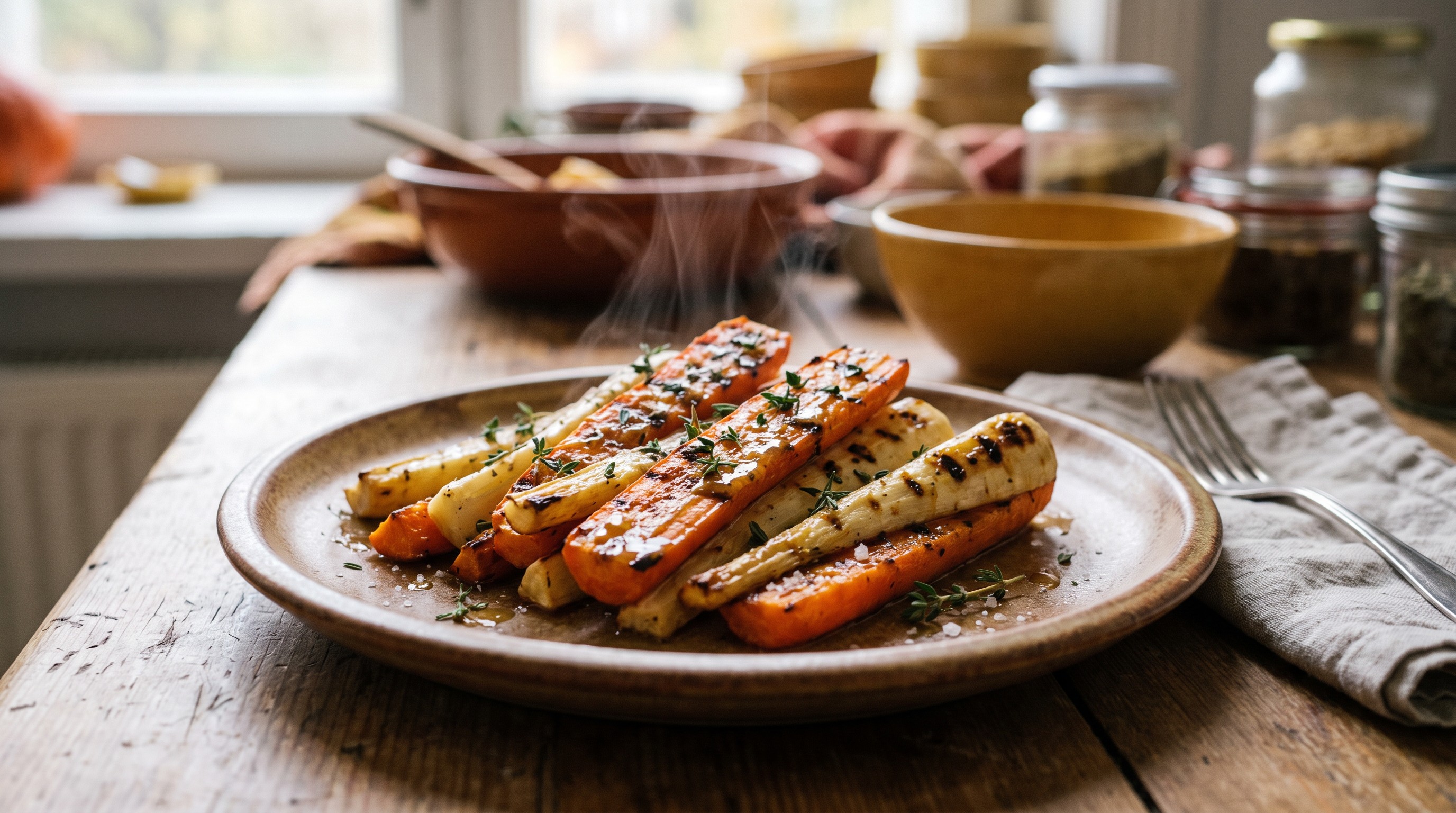 Grillezett gyökérzöldségek mézes-mustáros mázzal