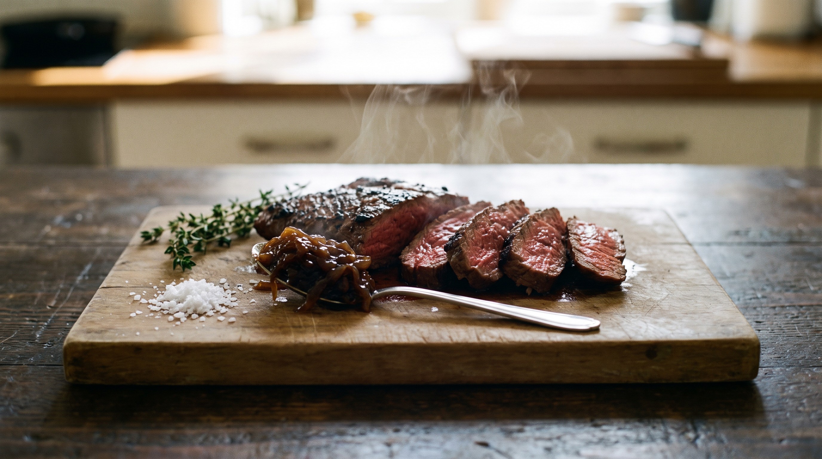 Grillezett marhasteak karamellizált hagymalekvárral