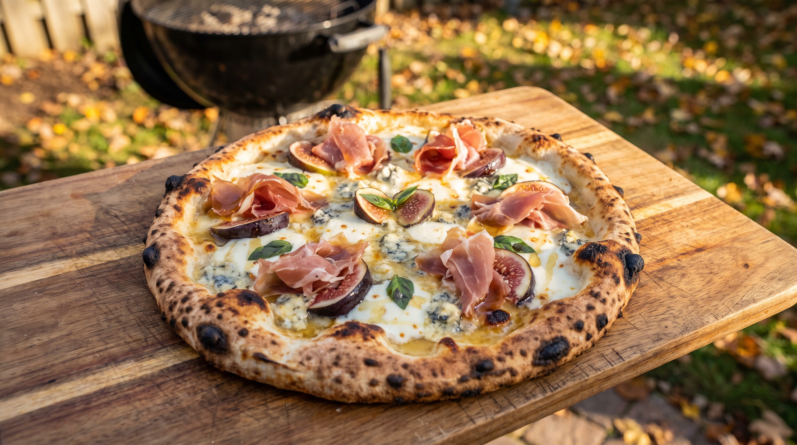 Grillezett prosciuttós-fügés pizza gorgonzolával