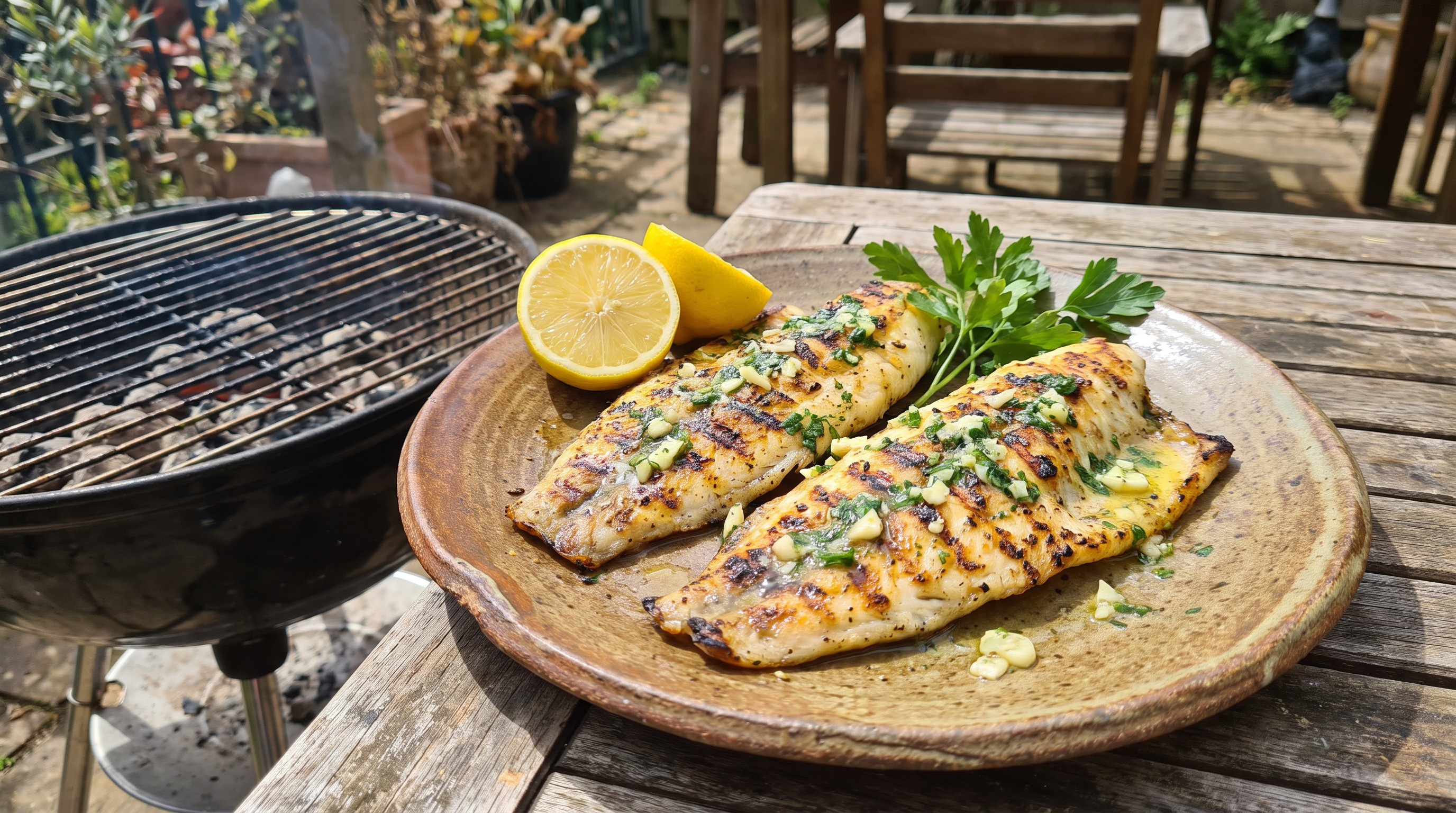 Grillezett harcsaszeletek fokhagymás vajjal