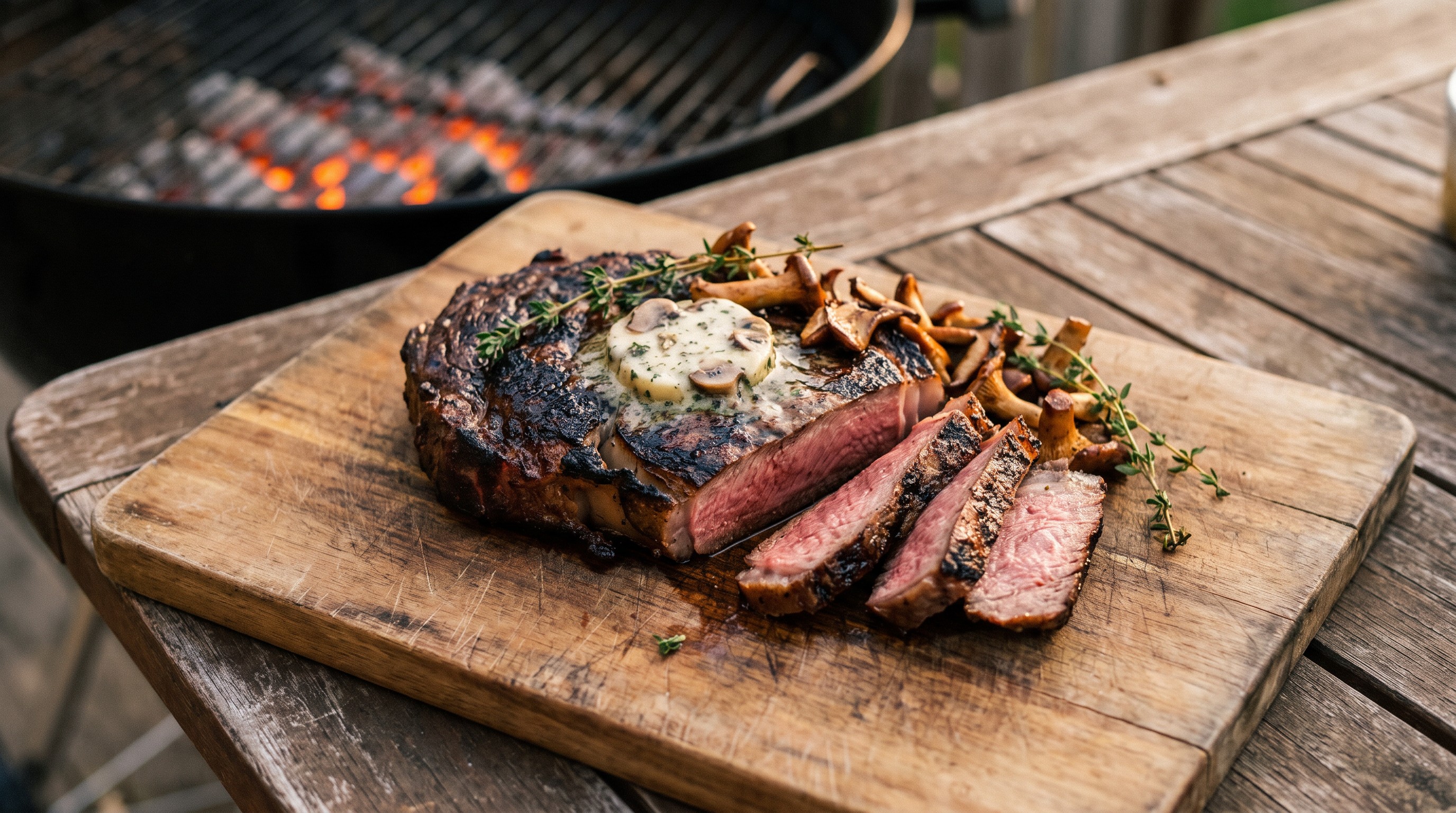 Grillezett rib eye steak erdei gombás vajjal