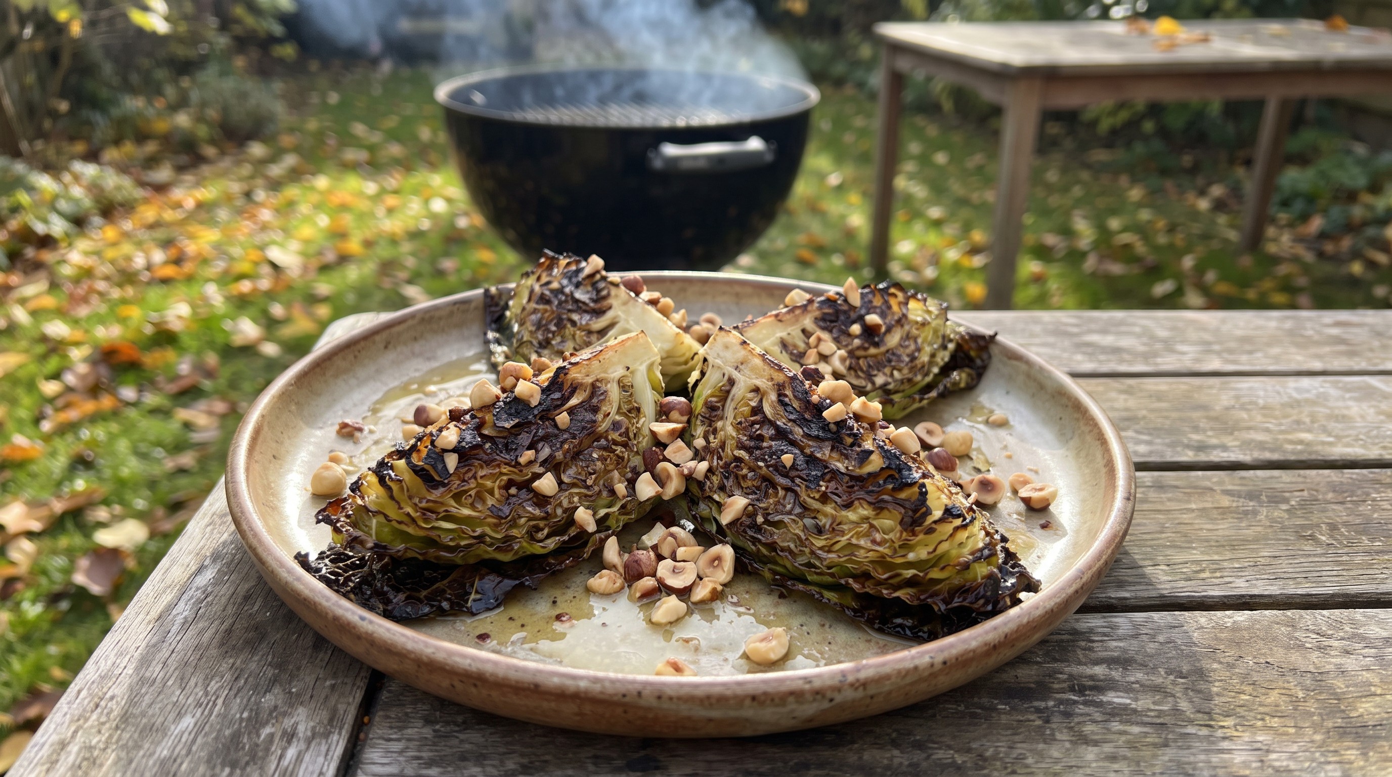 Grillezett kelkáposzta pörkölt mogyoróval