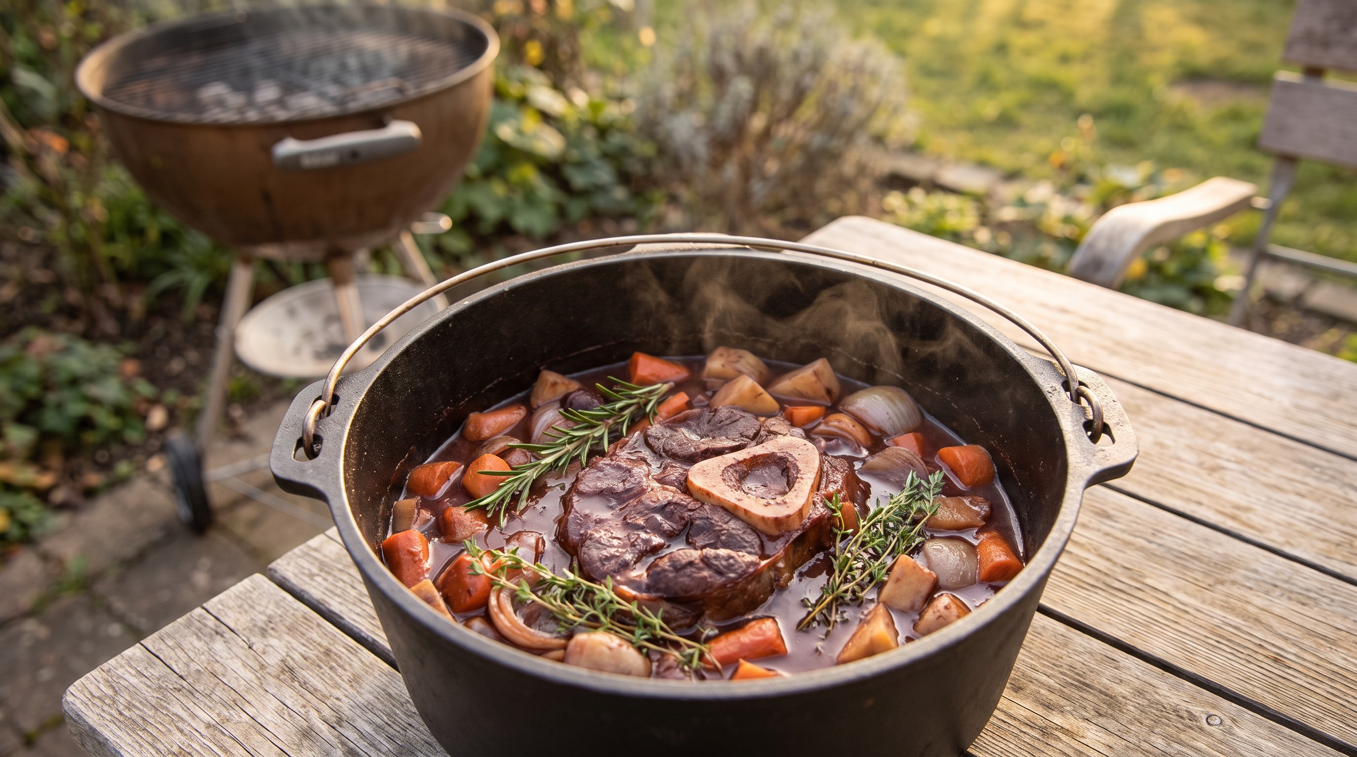 Vörösboros lassan sült marhalábszár grillen