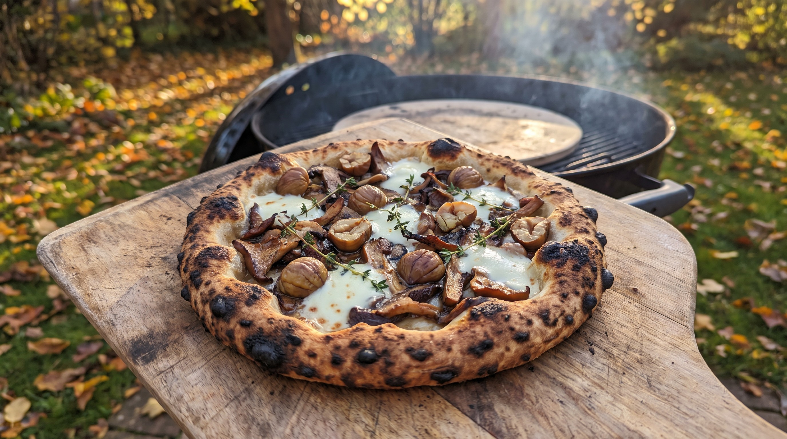 Grillezett gombás-gesztenyés pizza