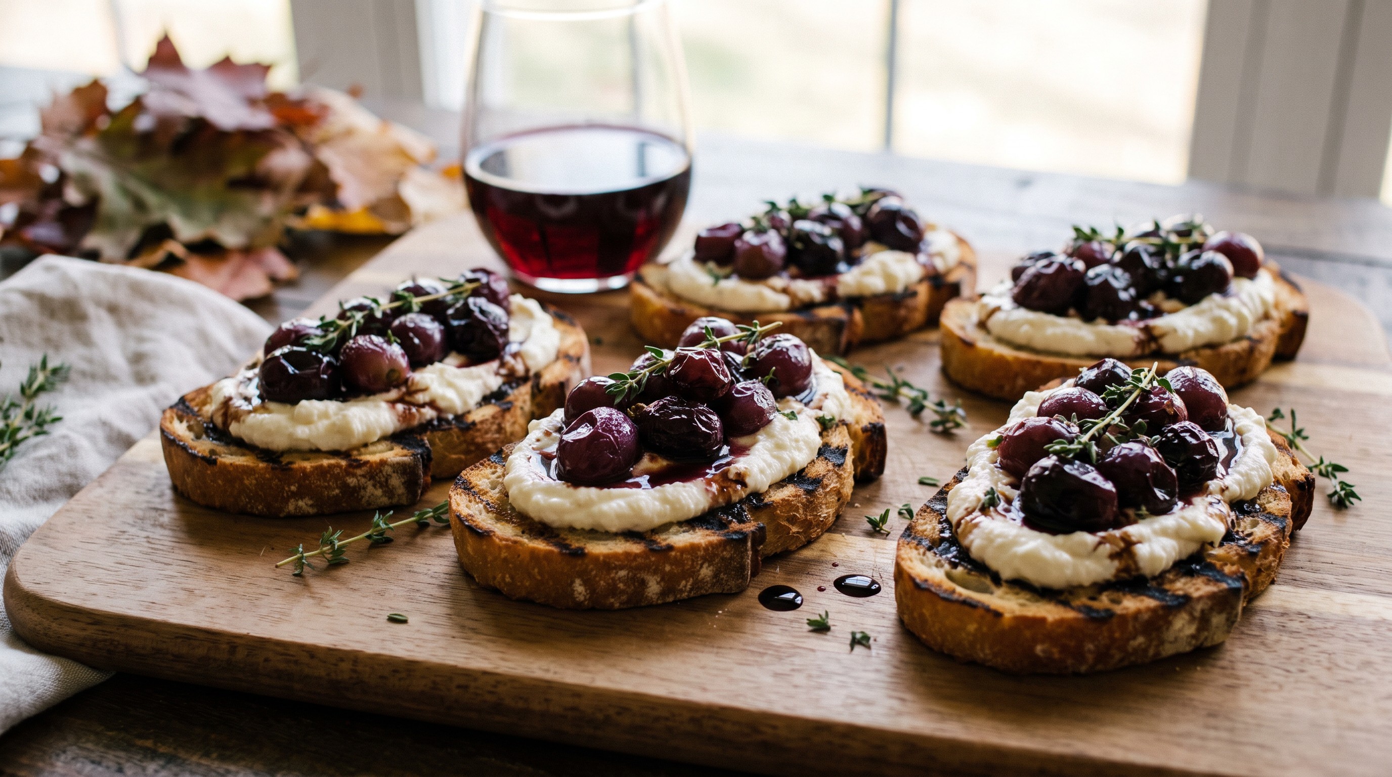 Grillezett bruschetta sült szőlővel és ricottával