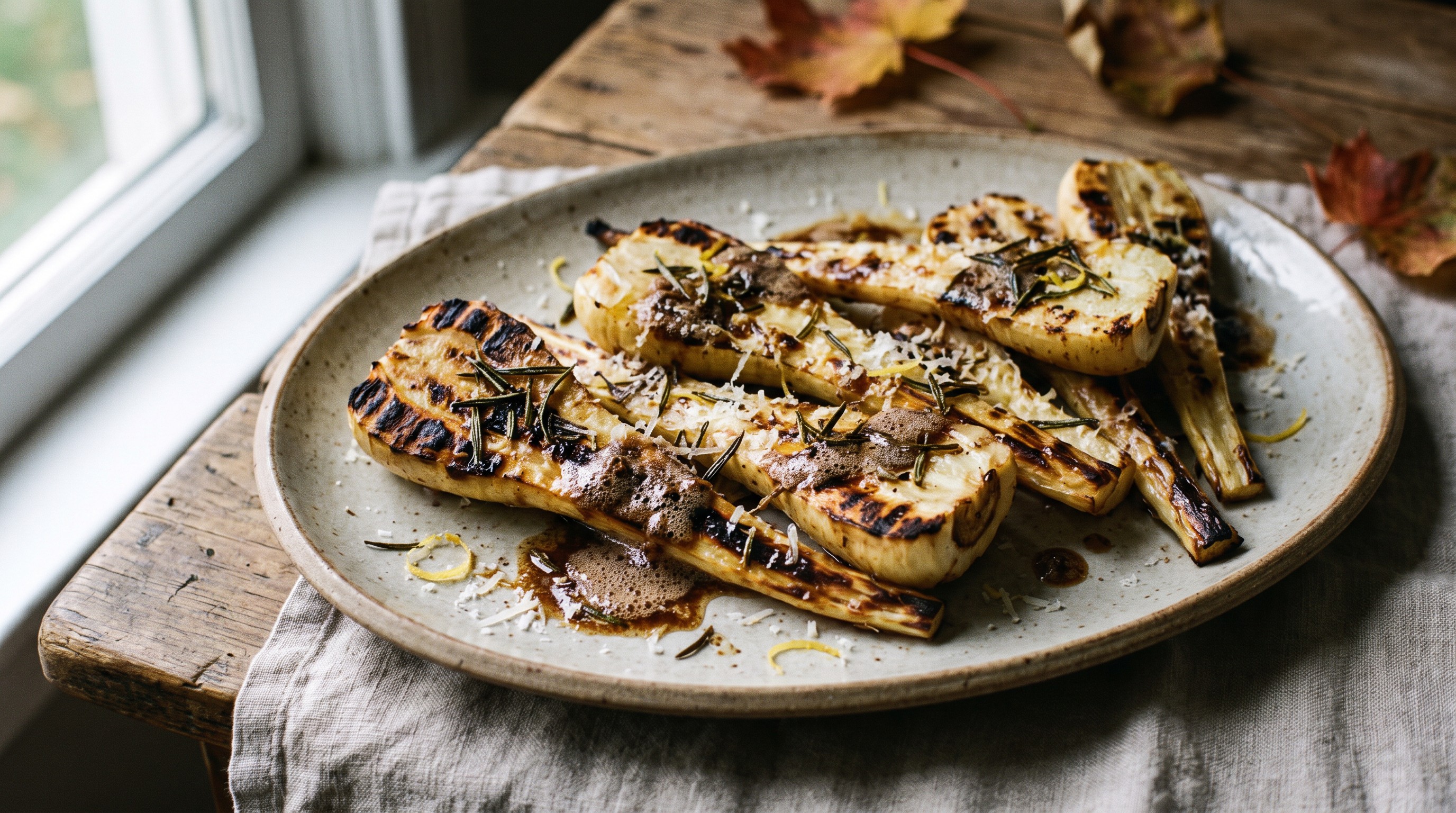 Grillezett paszternák barna vajjal, rozmaringgal és parmezánnal