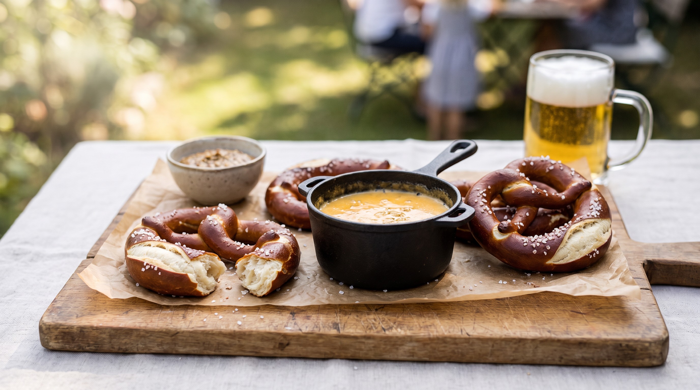Házi sós perec a grillen sörös sajtmártással