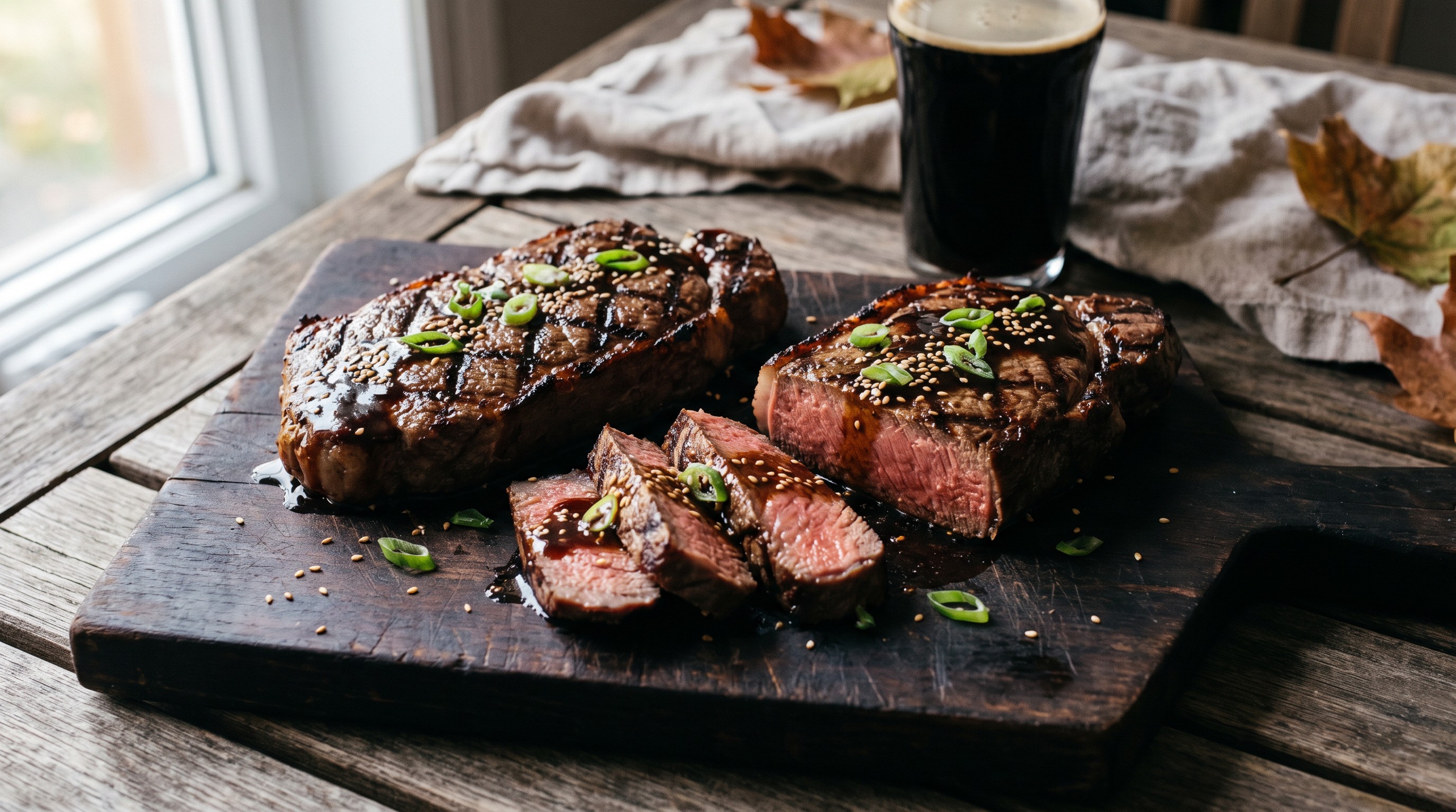Barna sörben pácolt hátszínsteak szezámos mázzal