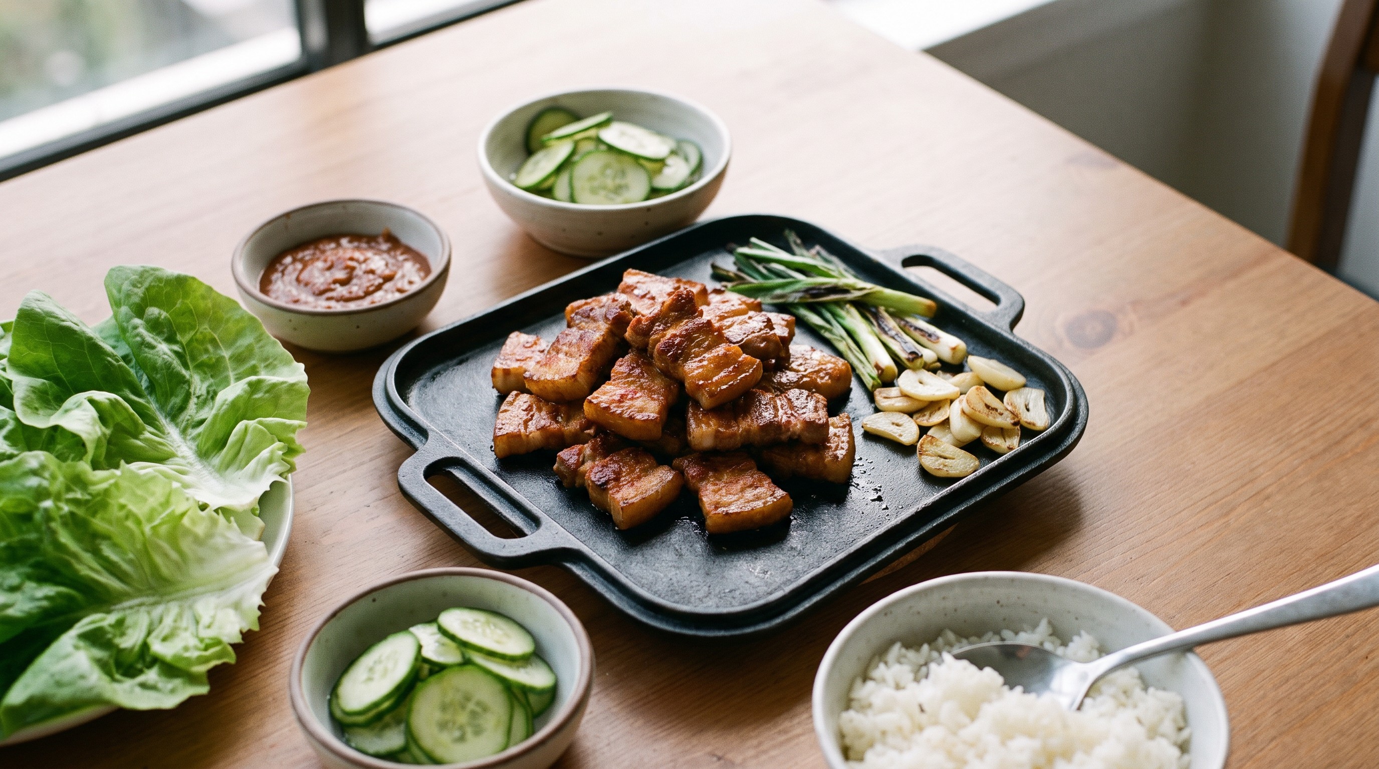 Grillezett sertéshas koreai módra, salátalevélben