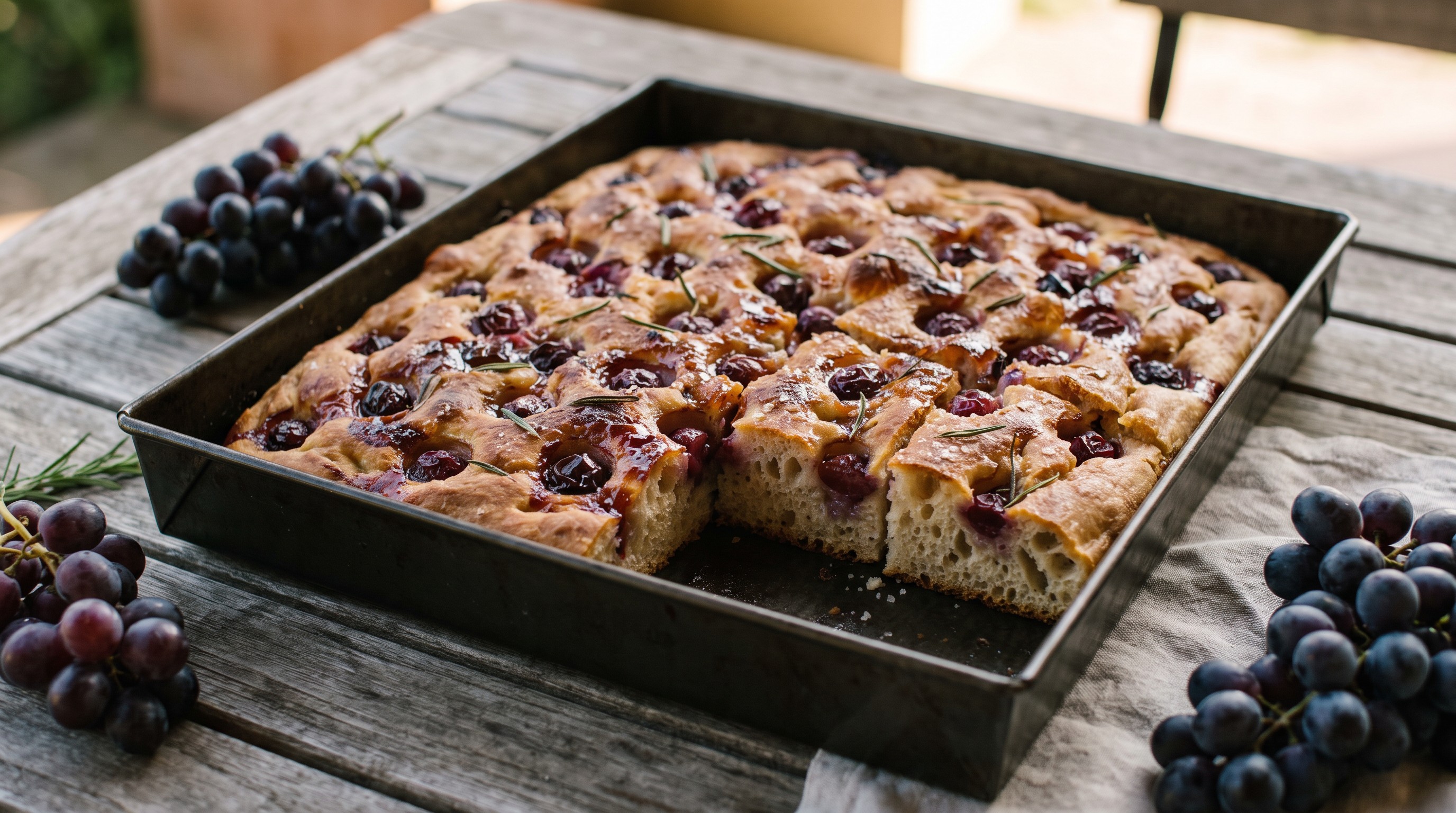 Szüreti szőlős focaccia a grillen