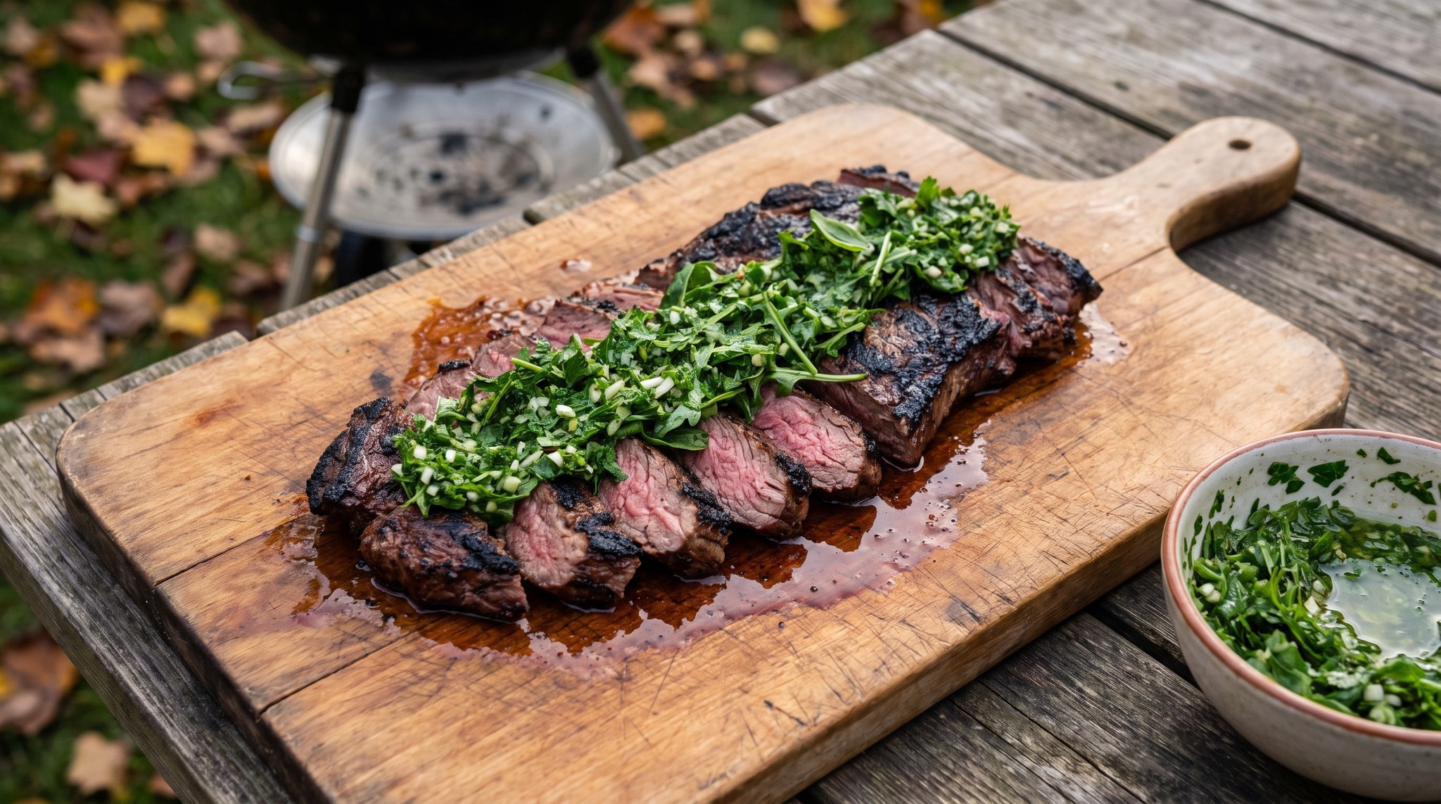 Grillezett skirt steak zöldfűszeres salsa verdével