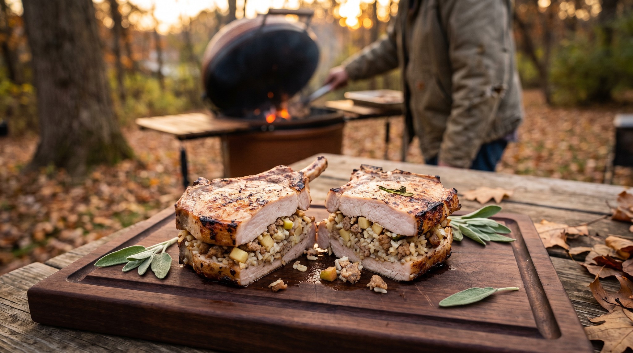 Töltött karajszelet kolbászos-almás rizzsel a grillen