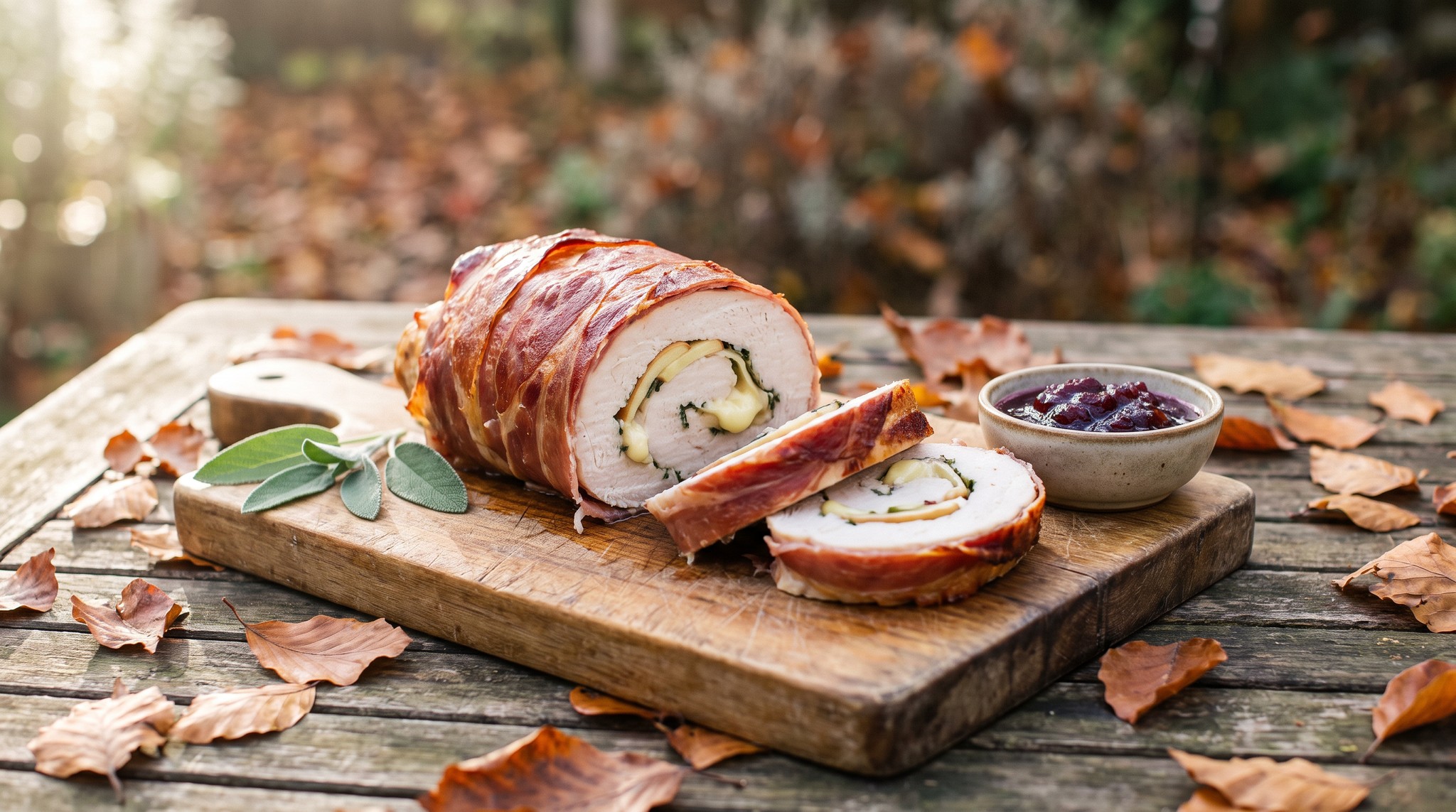 Töltött pulykamell brie sajttal, almával és zsályával