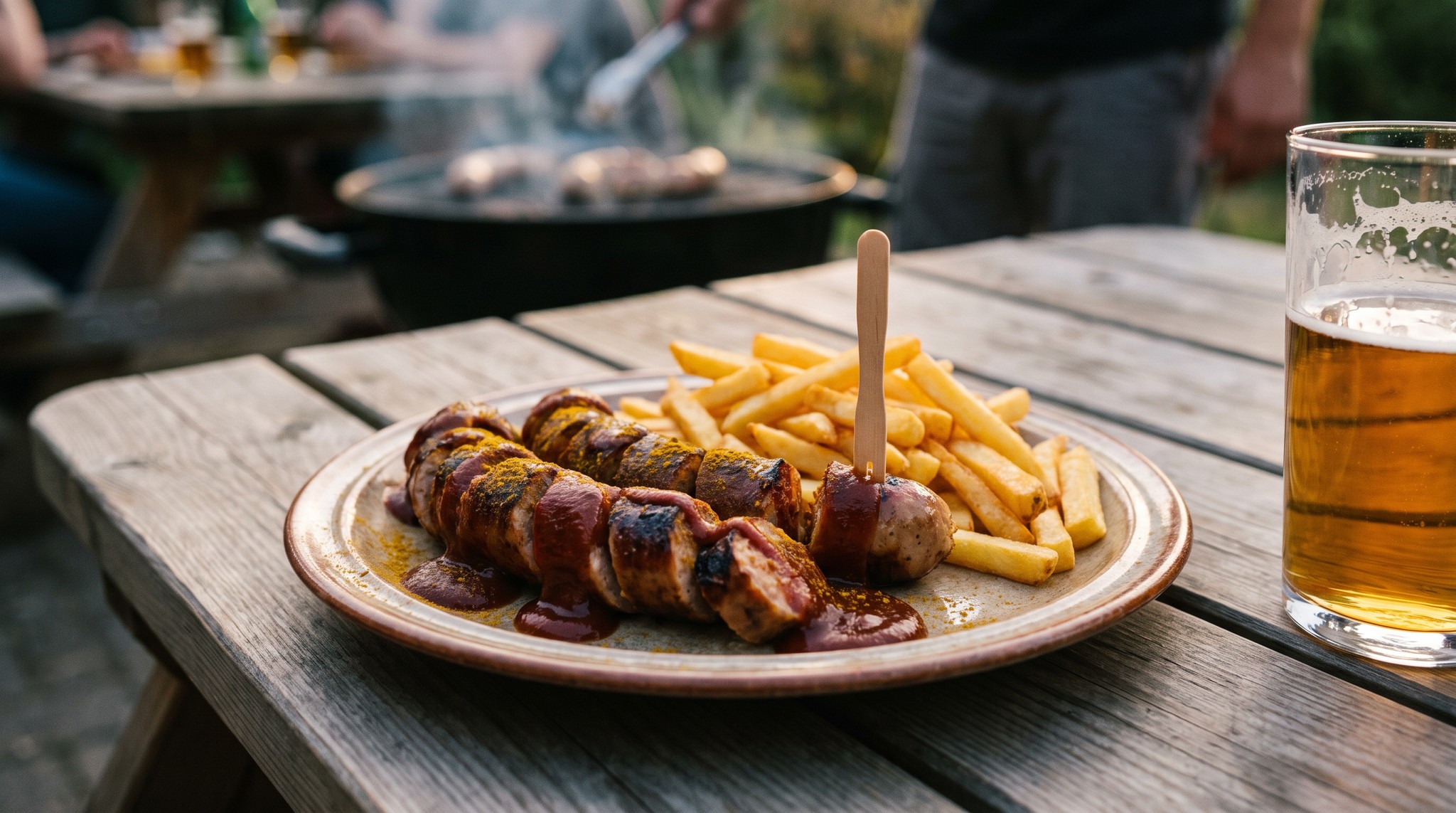 Currywurst a grillen házi curryszósszal
