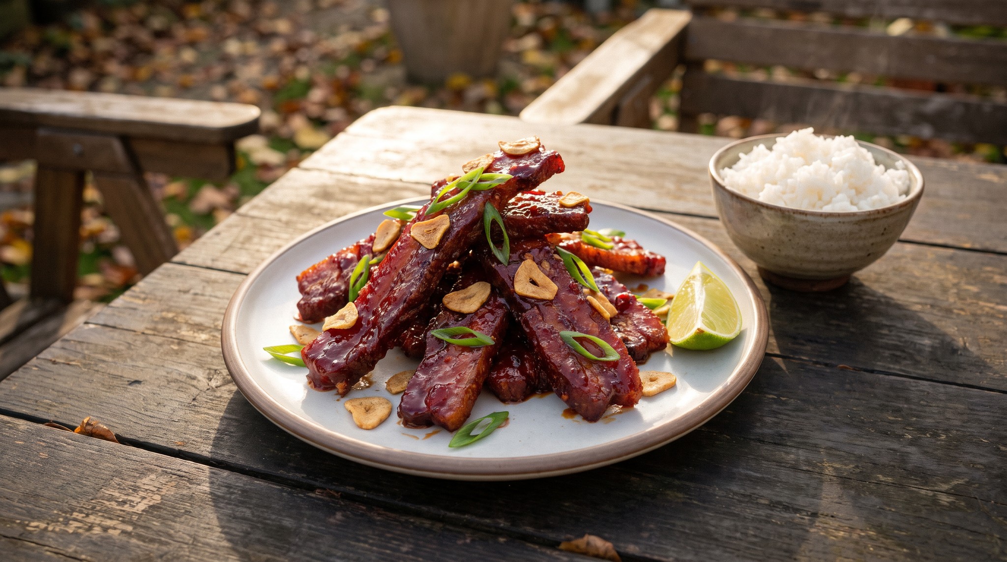 Füstölt sertéshascsíkok szilvás-chilis mázzal