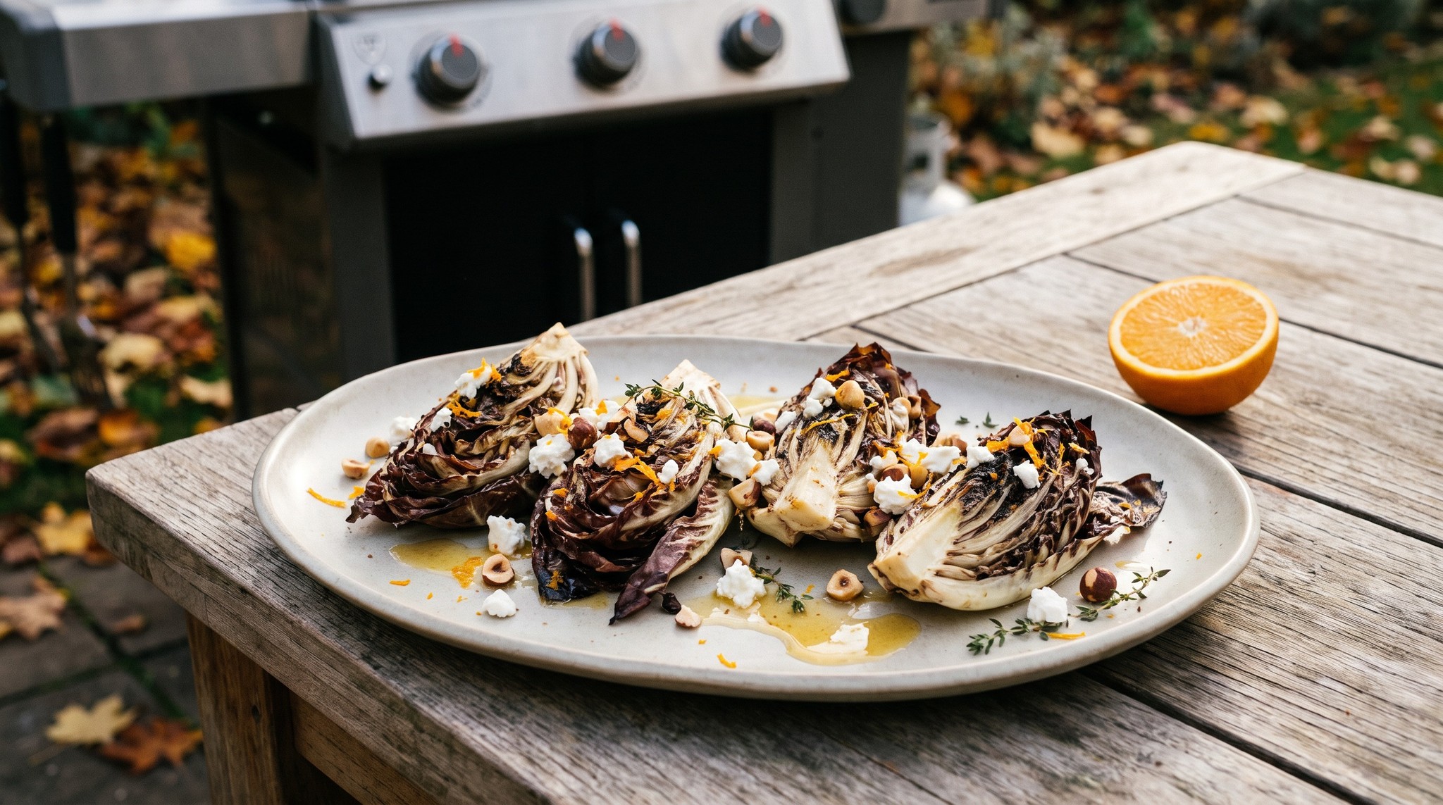 Grillezett radicchio mézes-narancsos vajjal és kecskesajttal