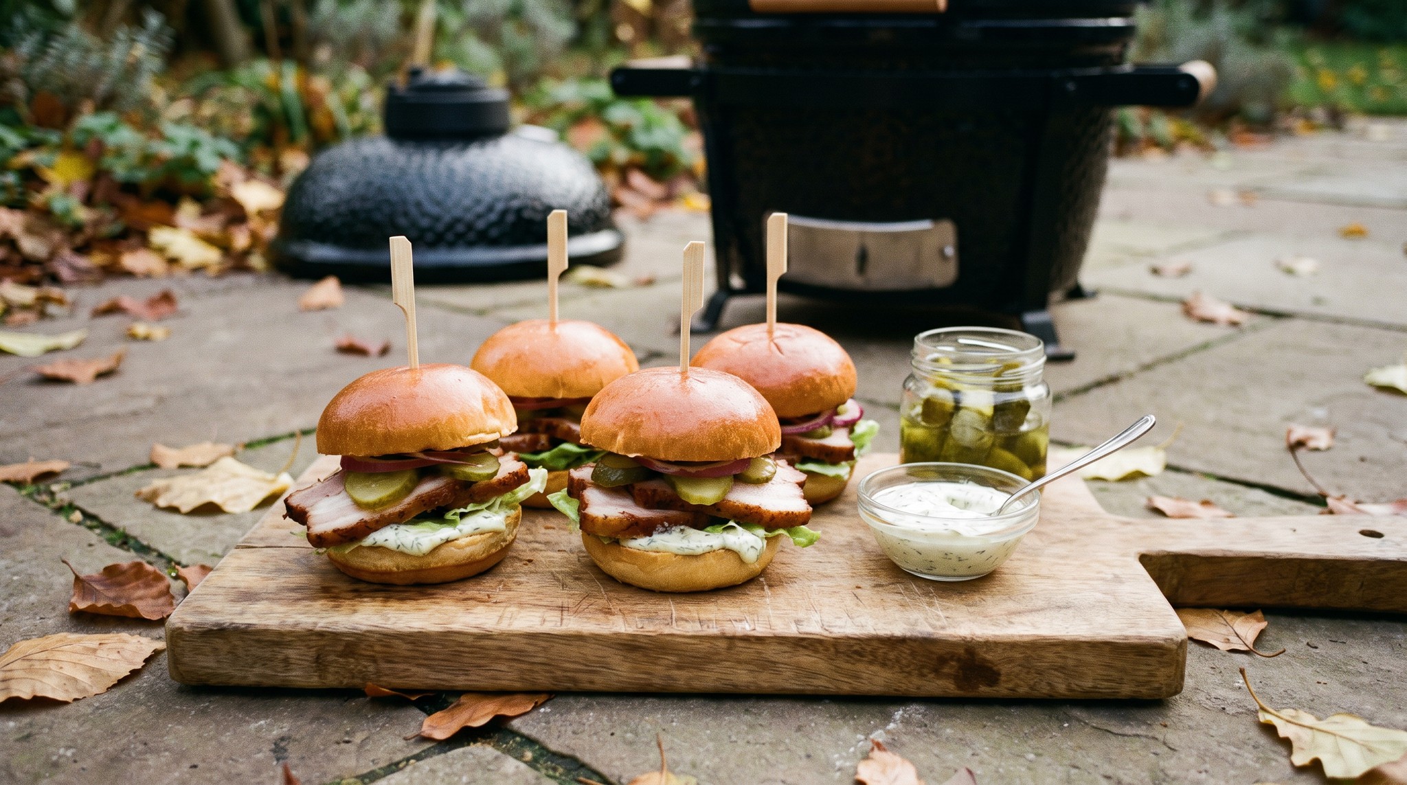 Füstölt sertéshasas mini burger kapros majonézzel