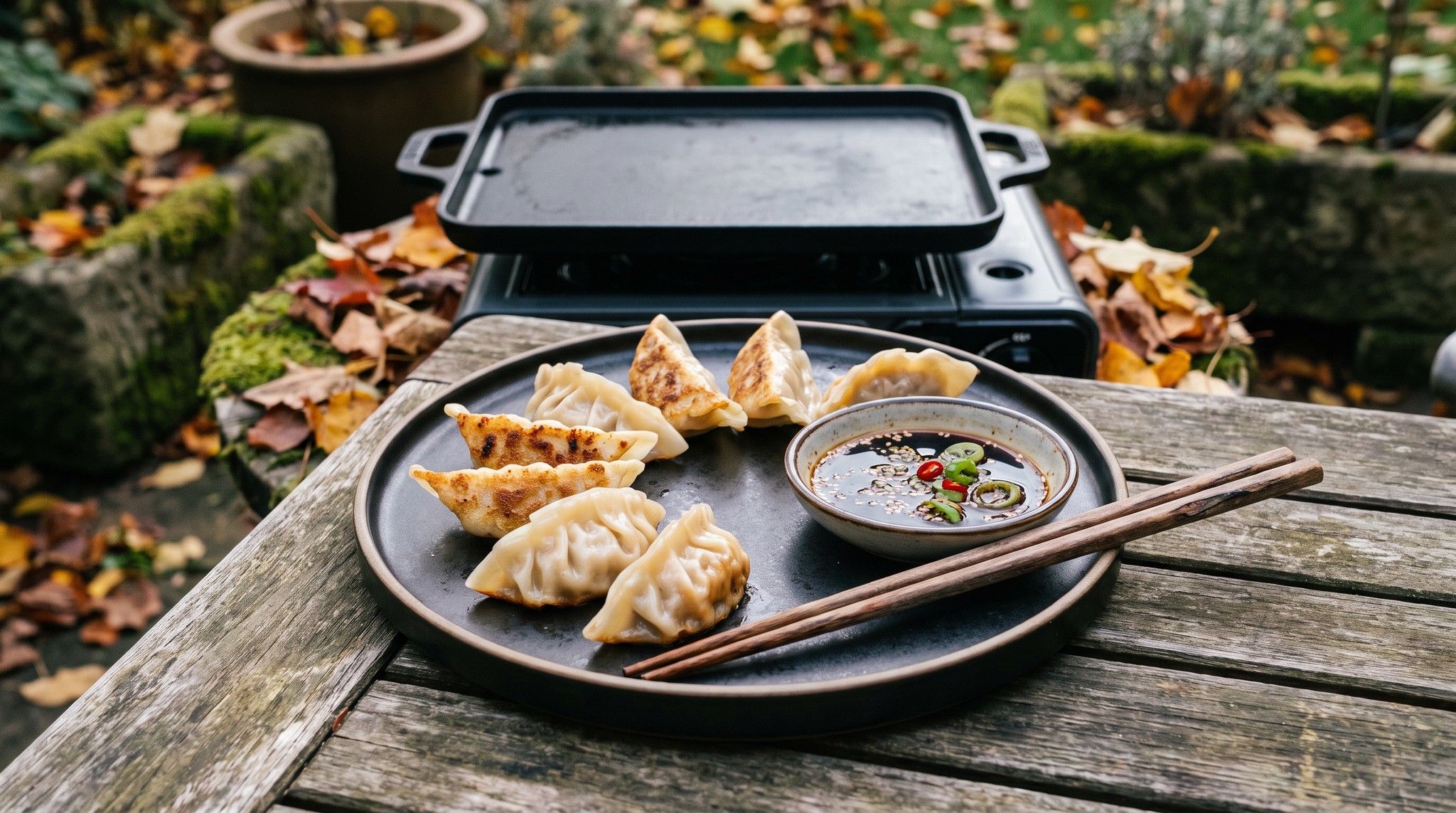 Sertéshúsos gyoza a grill sütőlapján