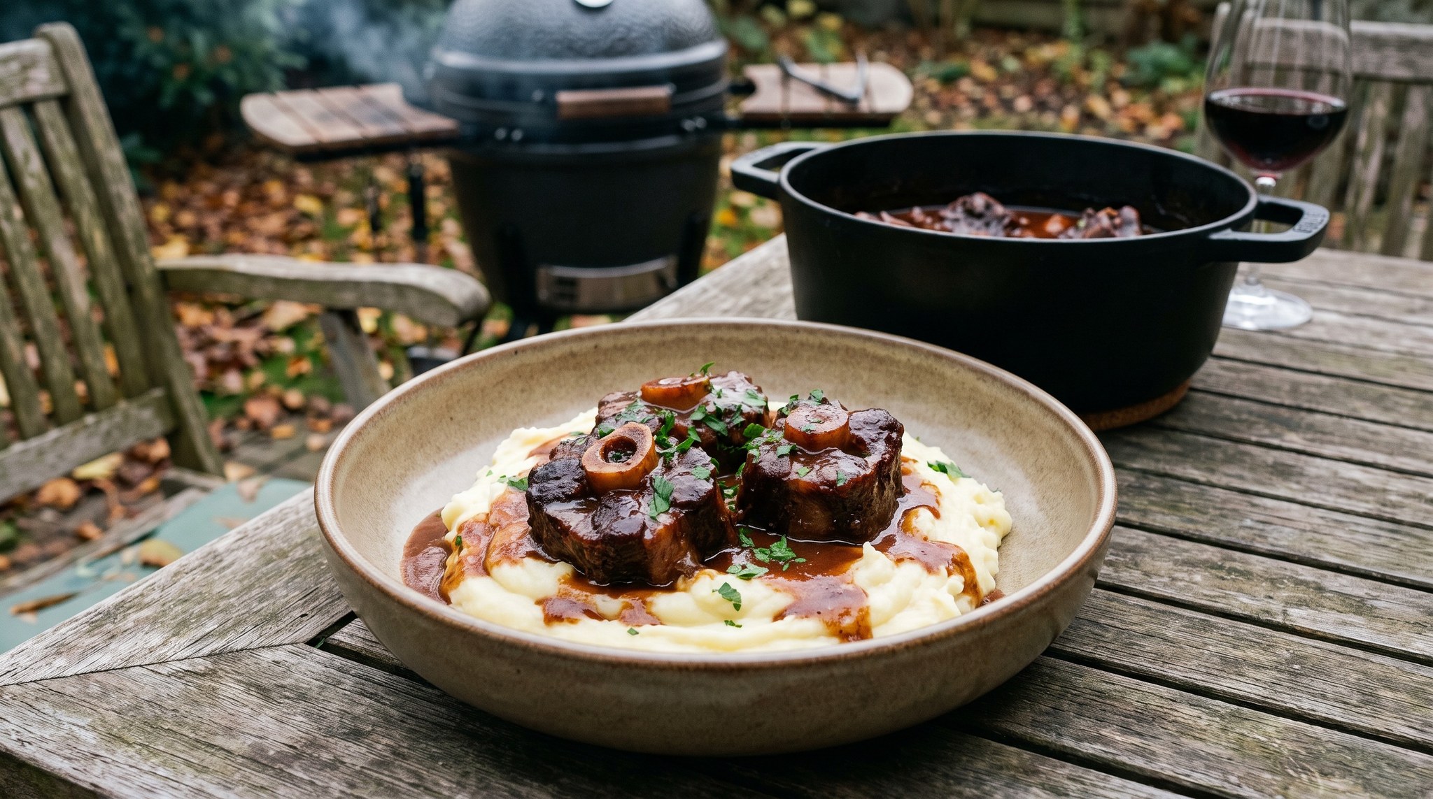 Füstölt ökörfarok vörösborban párolva a grillen