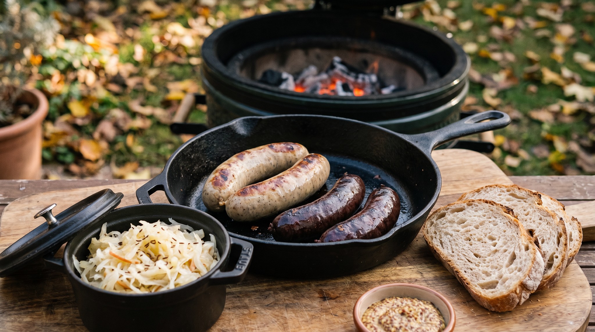 Grillezett hurka almás párolt káposztával