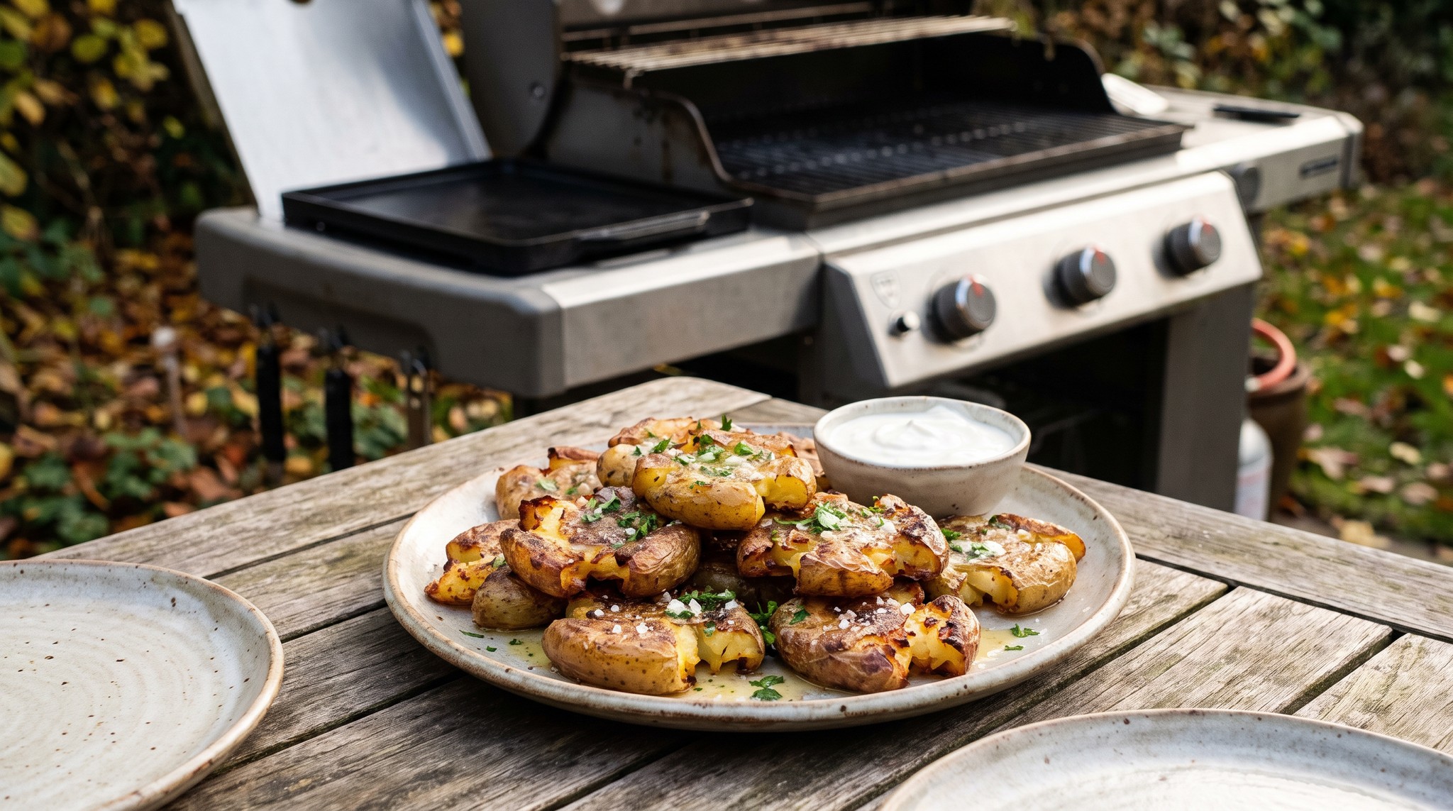 Lapított burgonya a grillen petrezselymes-fokhagymás vajjal