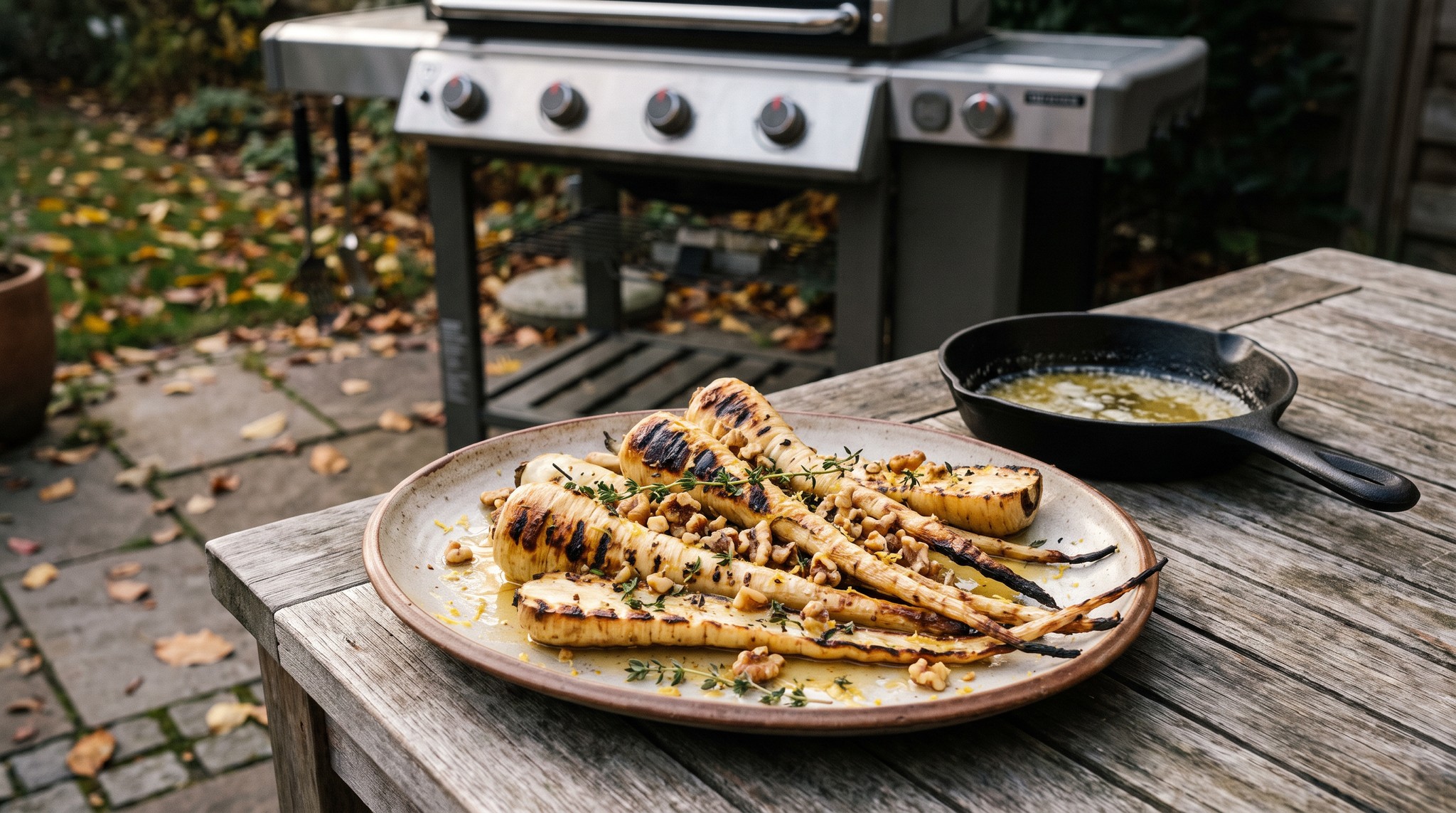 Grillezett petrezselyemgyökér mézzel és kakukkfűvel