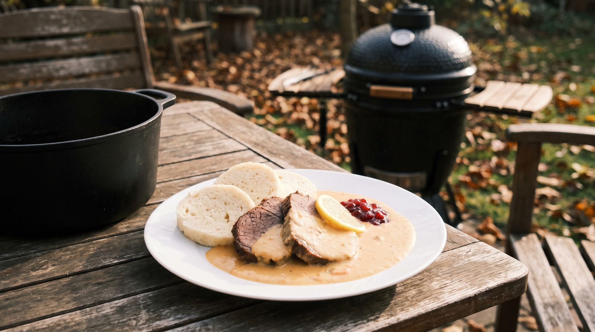 Vadas marha öntöttvas lábasban a grillen
