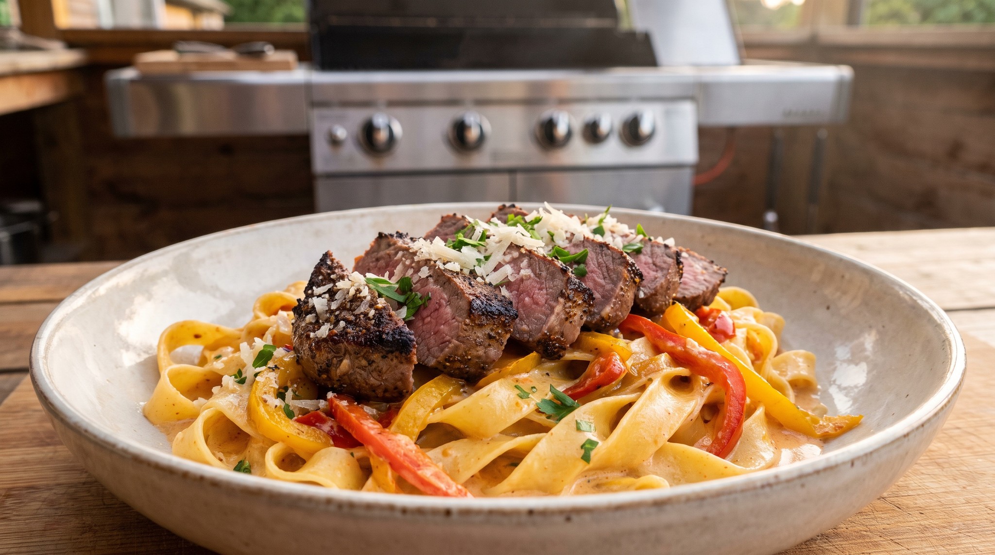 Cajun fűszeres steakes tagliatelle tejszínes mártással
