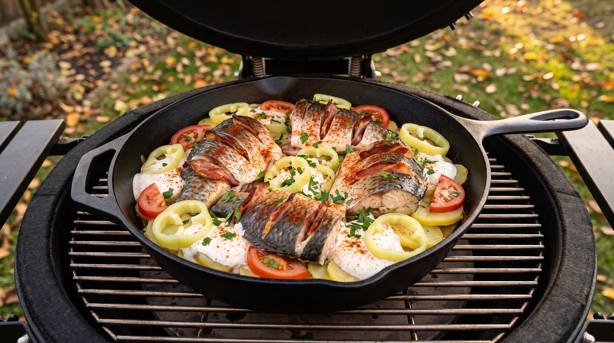Rácponty a grillen tejfölös burgonyával